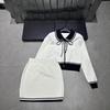 2025 Fall/Winter Color Block Doll Collar Bow Knit Cardigan & Skirt Set