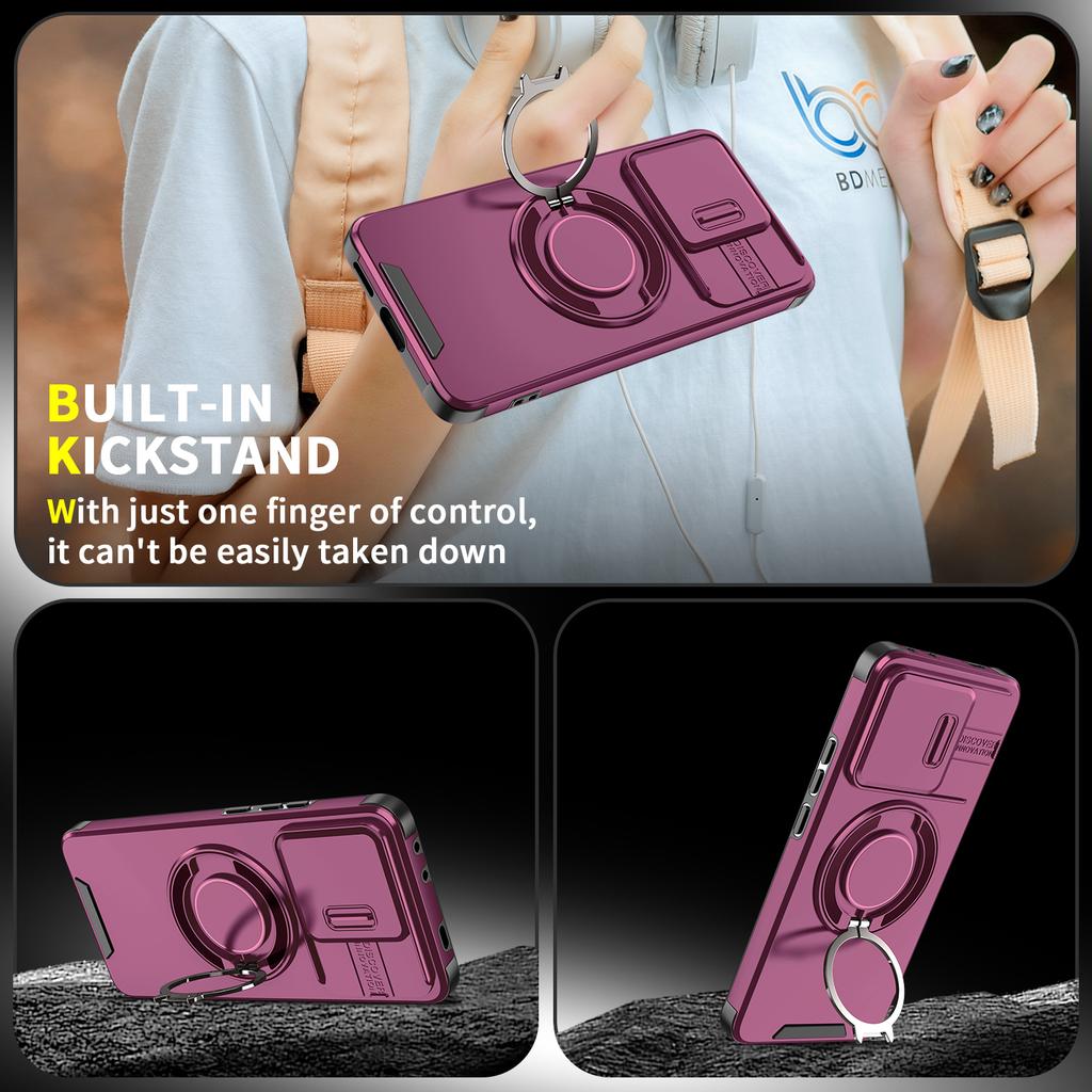 Magnetic Metal Ring Stand Armor Case For Xiaomi Poco X6 Pro Redmi K70E Slide Push Window Lens Protection TPU Plastic Phone Cover