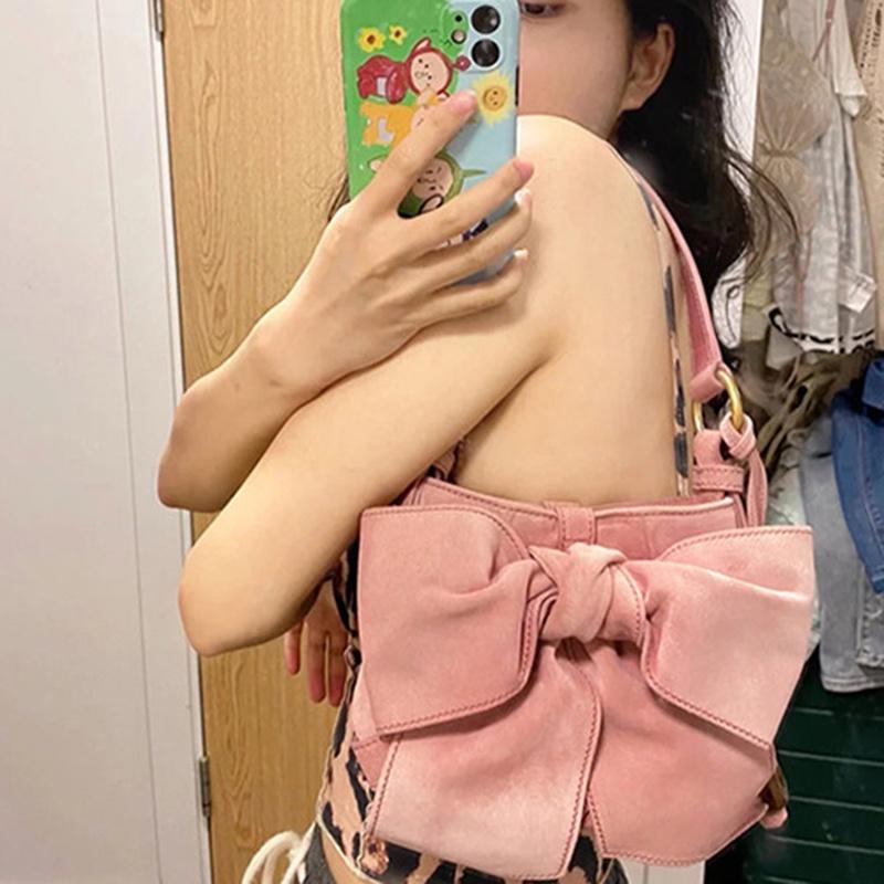 

IELGY Нишевый дизайн, элегантная замшевая женская сумка через плечо с бантом розовый