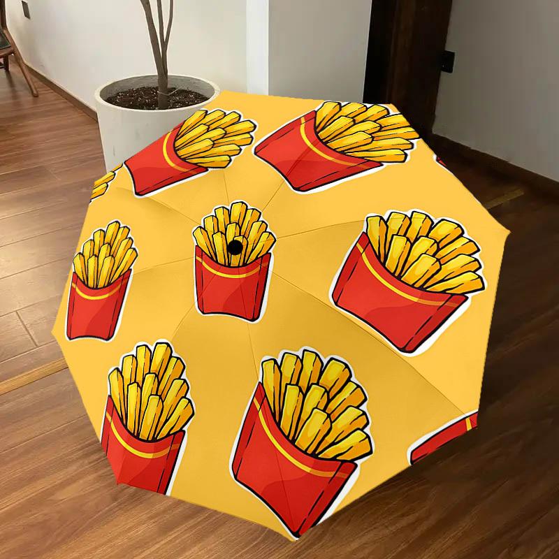 1PC french fries yellow background Umbrella-8-Rib Reinforced Portable Folding Travel Suitable for All Seasons Outdoor Daily Use-H0389