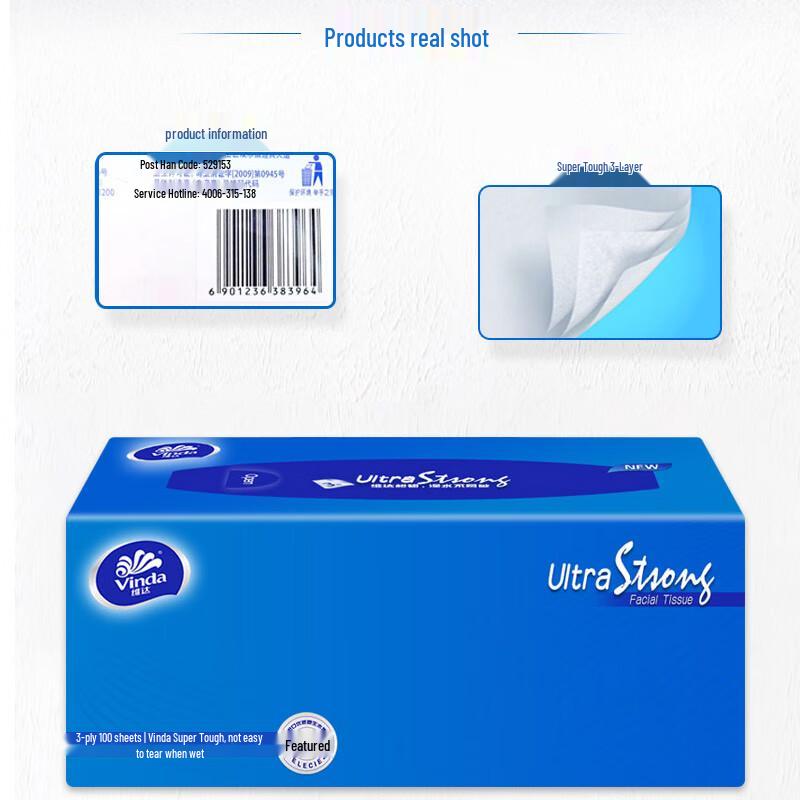Vinda Ultra-Tough 3-Ply Box Facial Tissues