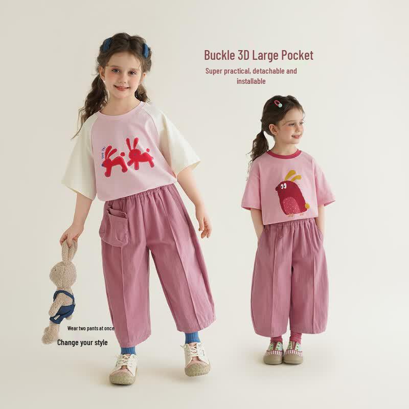 Girls  Summer Breathable Loose Straight Cropped Pants 100