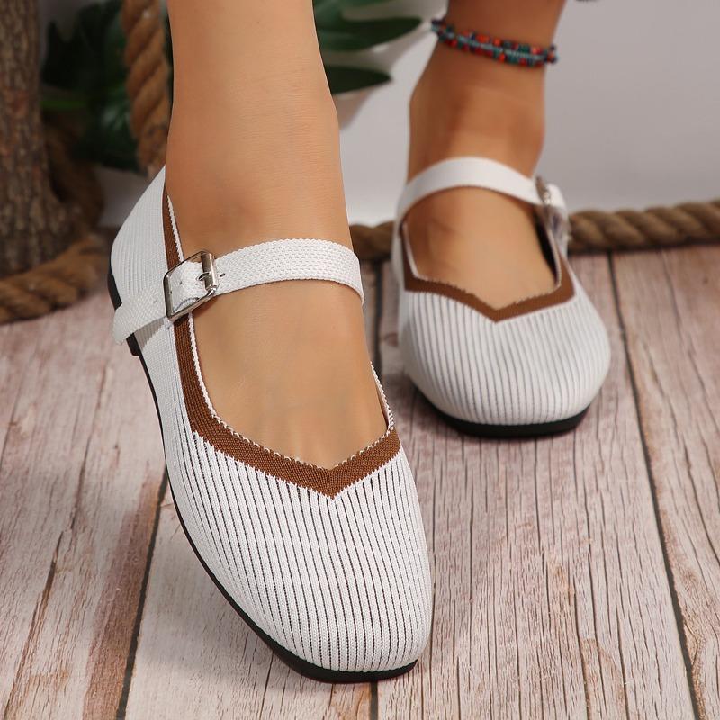 2026 New Women Knit Flat Round Head Loafers Woman Mary Janes Shoes Autumn Ballet Fashion Buckle Flat Shoes Zapatos De Mujer