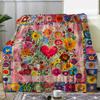 Colorful Floral Heart Throw Blanket Patchwork Style Wildflower Bouquet Vintage Quilt Art Decor for Sofa Bedroom Couch