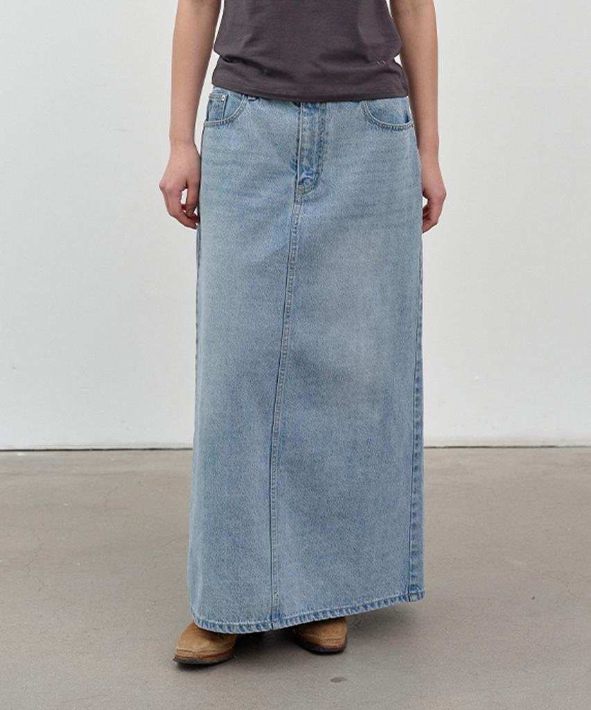 nau W Essential Denim Long Skirt Light Blue