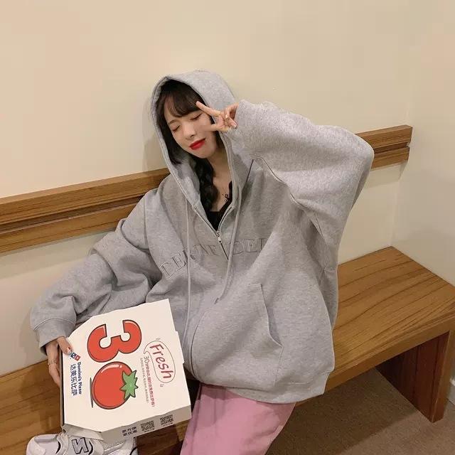 Sudadera con capucha tipo cárdigan para mujer, talla grande, chaqueta holgada de manga larga con cremallera, para otoño