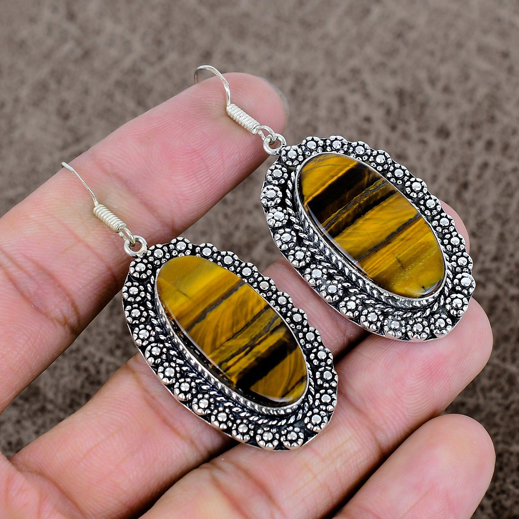 

Tiger Eye Gemstone Handmade 925 Sterling Silver Jewelry Earring 2.40 KKG-688