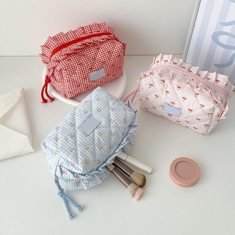Tartan Makeup Bag With Multiple Layer Compartments For Cosmetics Jewelry And Accessories