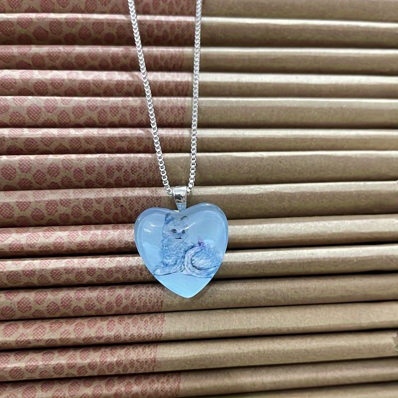 Cute Cat Pattern Heart-shaped Pendant Necklace, Cute Animal Jewelry, Birthday Party Graduation Gift Christmas Halloween Gift For Girls