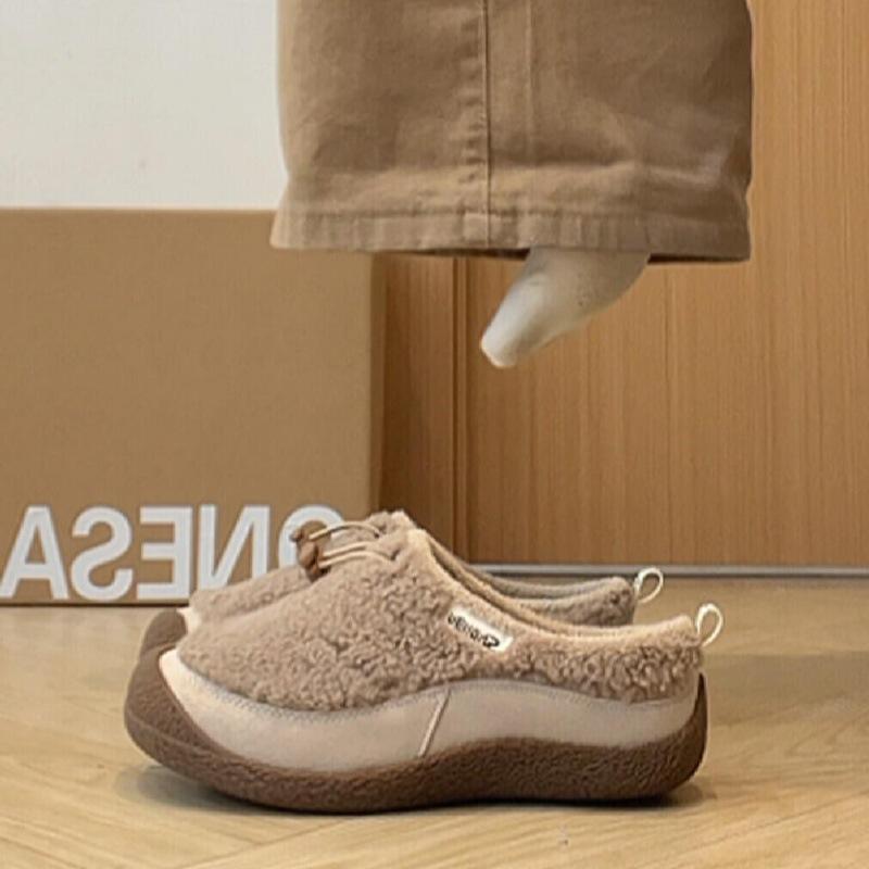 

Ленивый мешок голова пушистые полутапочки женская верхняя одежда 2025 новый зимний повседневный Бокен обувь бархатные теплые хлопковые туфли 40 хаки