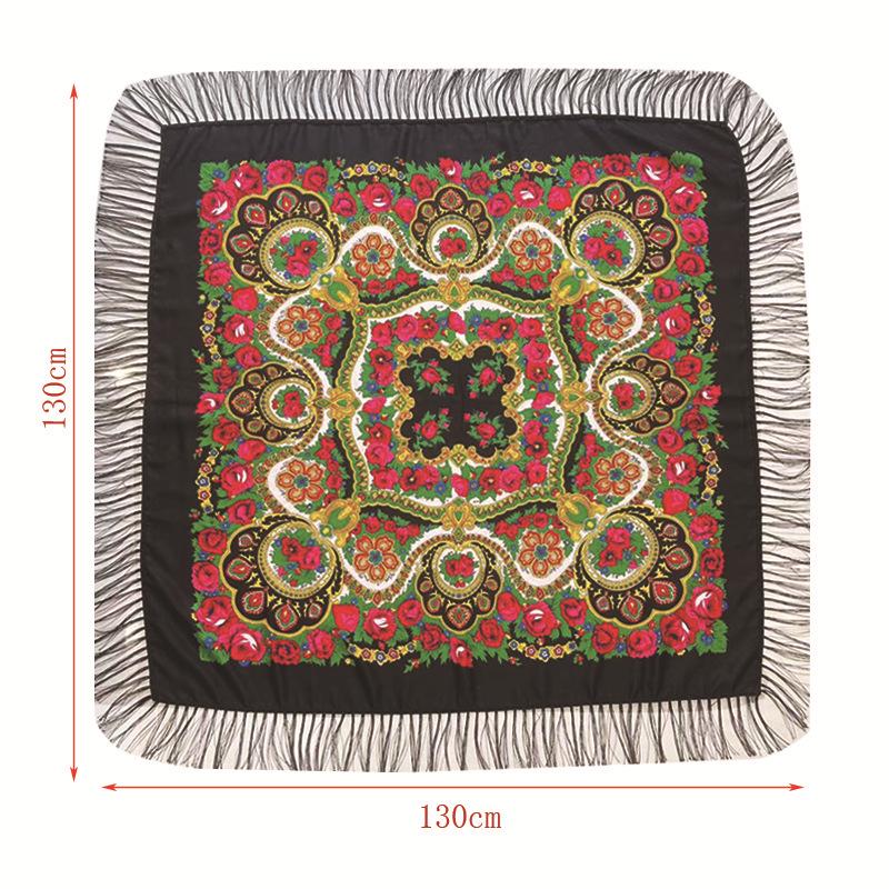 Women's Ethnic Print Summer Shawl - Large Square Scarf with Tassels for Travel & Photos