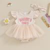 Baby Girl 2 Piece Outfits Letter Embroidery Mesh Romper Dress and Headband Cute Fashion Summer Clothes