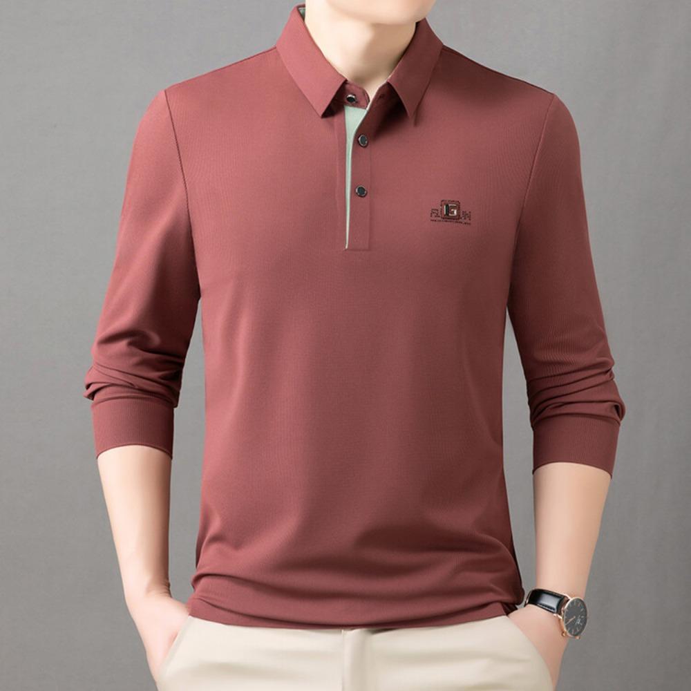 Men Polo Long Sleeve T Shirt Simple Business Casual Loose Middle Age Top