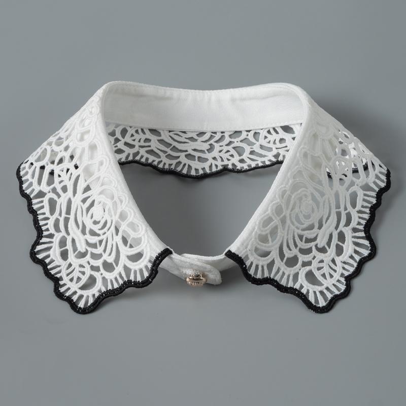 Lace Fake Collar Shirt Women White Black Lapel False Collars Woman Beading Removable Detachable Collar Neckline Faux Col