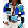 Geometric Print Women Blouse Spring Autumn Femme Office Lady Button Up Turn Down Collar Shirts