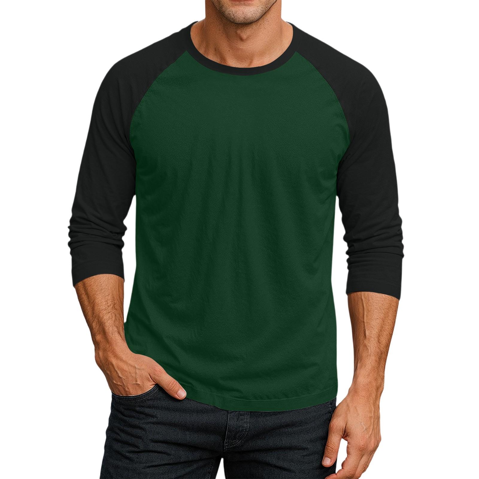 Niubiplus Heren Ronde Hals Contrasterende Kleur Raglan Driekwart Mouw Top T-shirt M donkergroene kleur