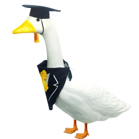 Yousheng 1 Set Lawn Goose Graduation Outfits Black Bachelor Hat Bowknot Tie Outdoor Yard Paty Goose Statue Decoration Dress-up Clothing Costume