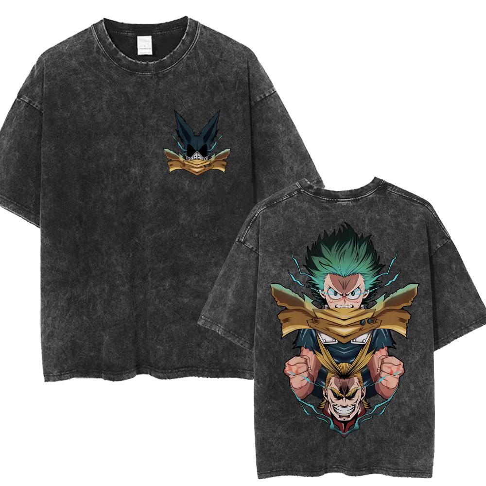 Washed Vintage Anime My Hero Academia All Might Plus Ultra Gym Graphic T Shirt Men Women Fitness Casual Cotton Short Sleeve Tees