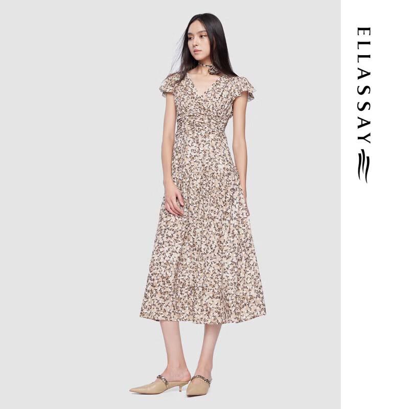 ELLASSAY Elegant Floral Print V-Neck Midi Dress