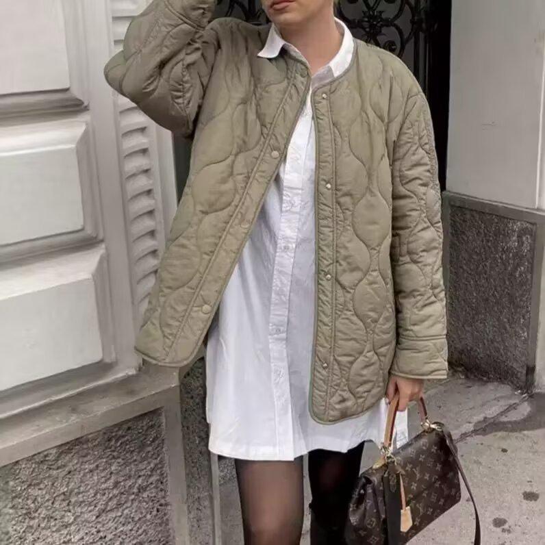 Europäische und amerikanische Damen Frühjahr 2025 Zweifarbige Baumwolljacke