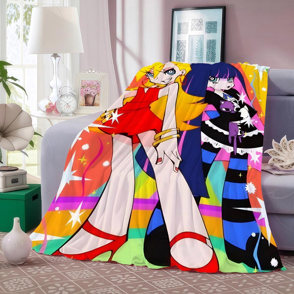 Anime P-Panty & Stocking with Garterbelt Throw Lightweight 240g Flannel Blanket Soft Skin-friendly for Summer Cooling