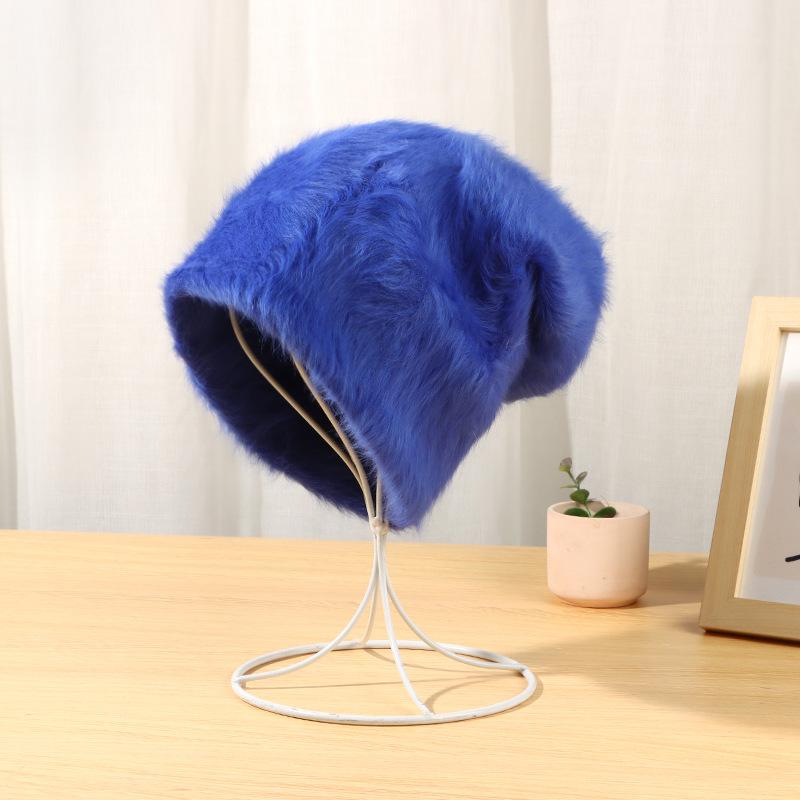 Rabbit Hair Pile Hat for Women Autumn Winter Plush Japanese Cute Ladies Hat Warm Fur Hats EMA