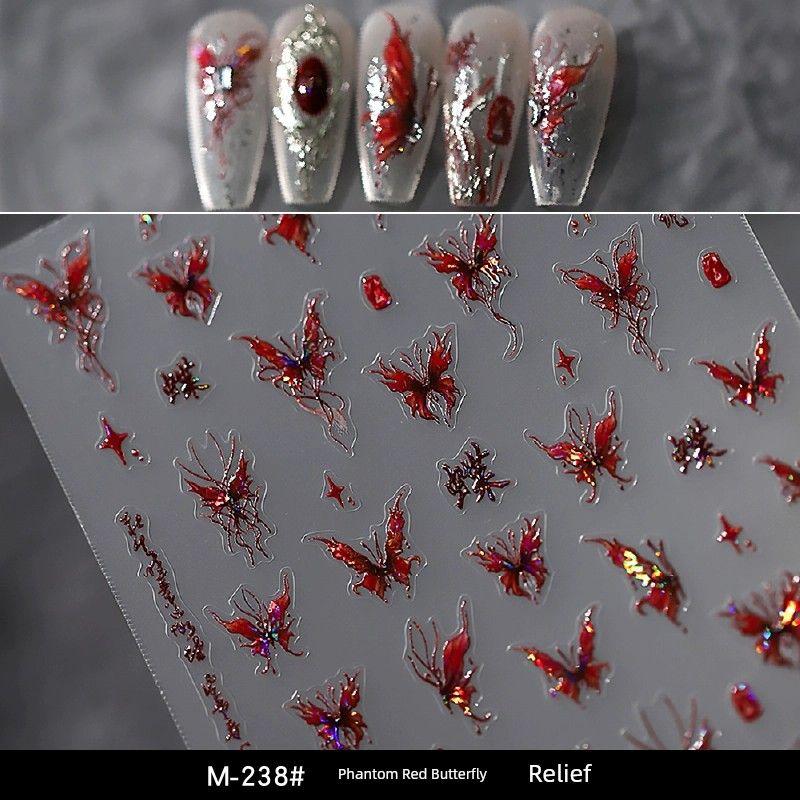 

Red New Style Shell Light Liquid Butterfly Dragon Year Nail Stickers Three-Dimensional Jelly Magic Color Butterfly Relief Nail Decals M-238# Fantasy Sangaris Relief