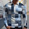 Polo Shirts Men Long Sleeve Gradient Grid Print New Men's Polo Shirt Long Sleeve Zipper T-shirt Top