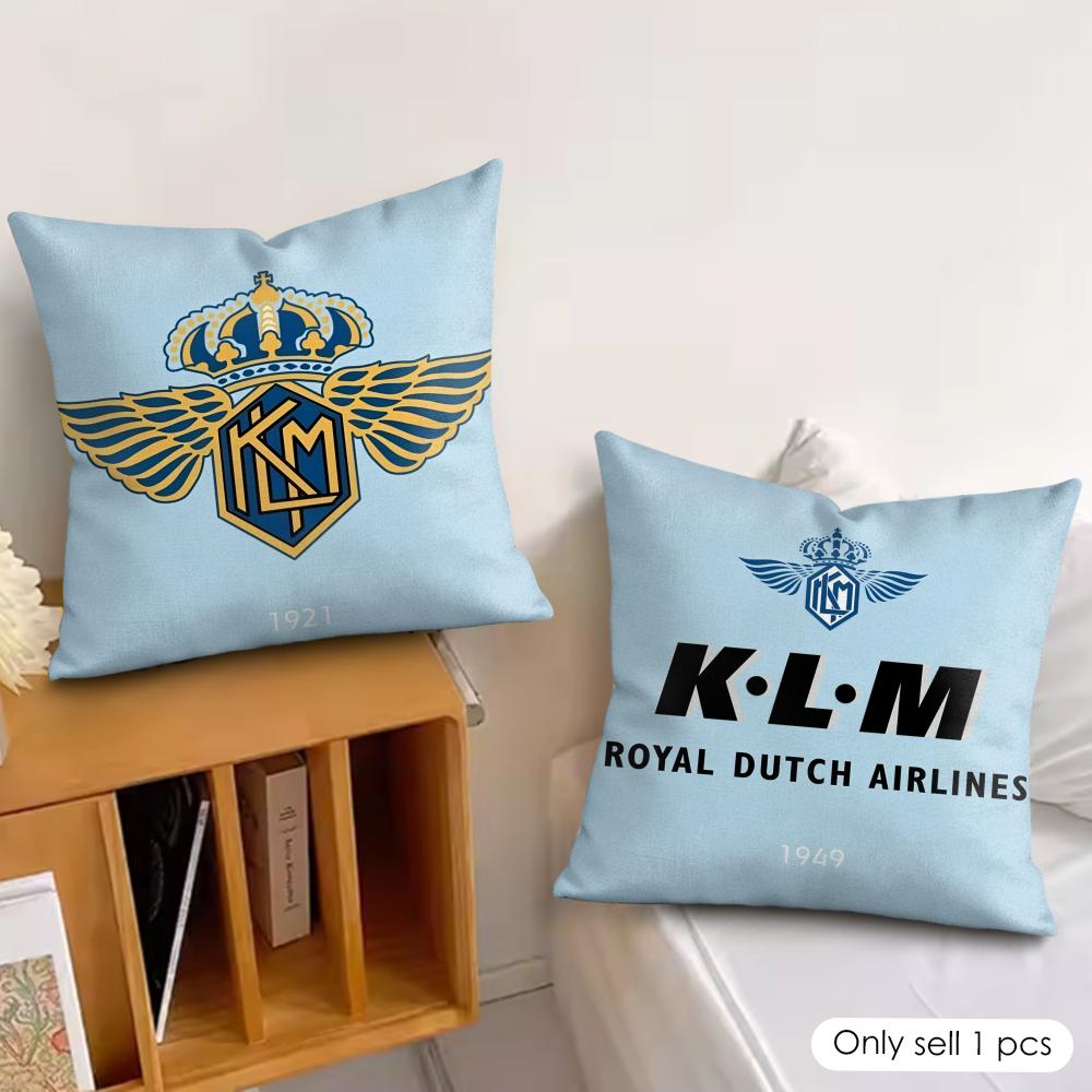 Netherlands Klm R-Royal Dutch Airline Cushion Cover Silky Short Plush Invisible Zipper Dustproof Sofa Pillow Case For Home Decor