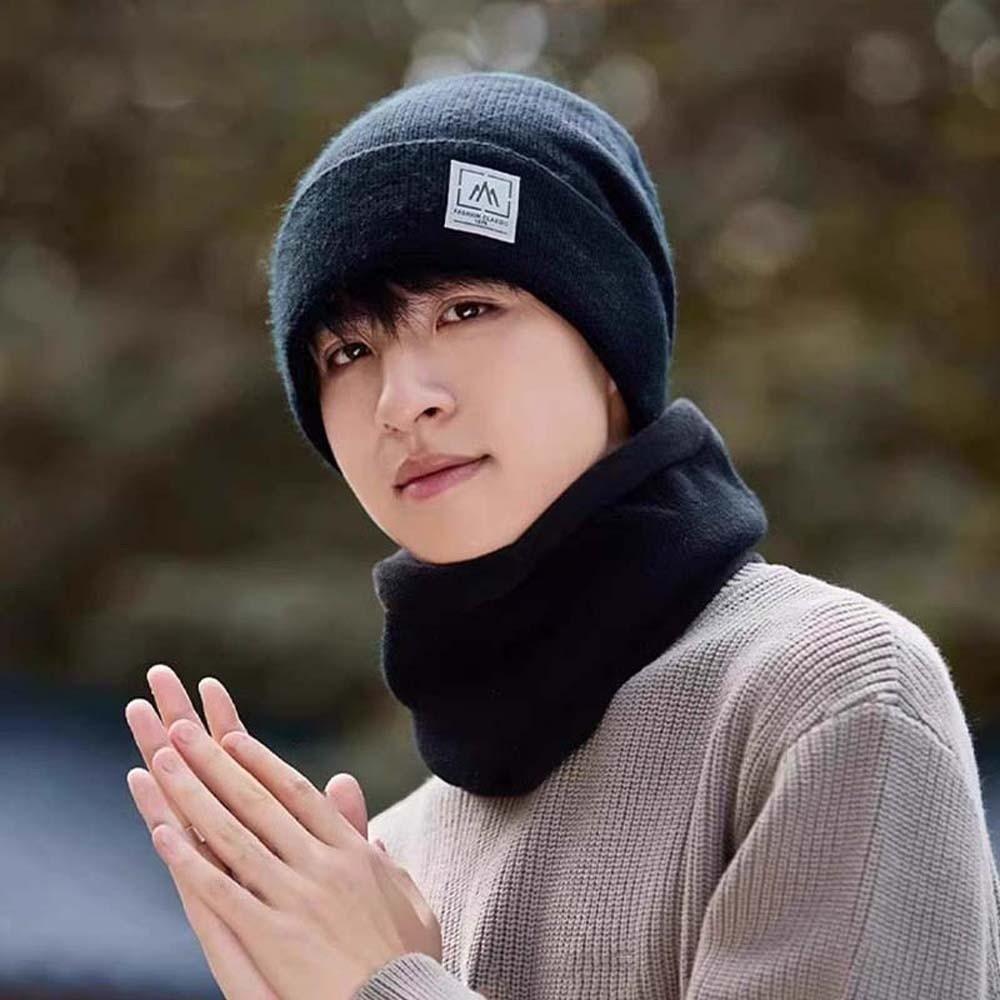 Solid Color Cap and Scarf Suit Trendy Beanie Hat Earflap Hat Compact Scarf Outdoor