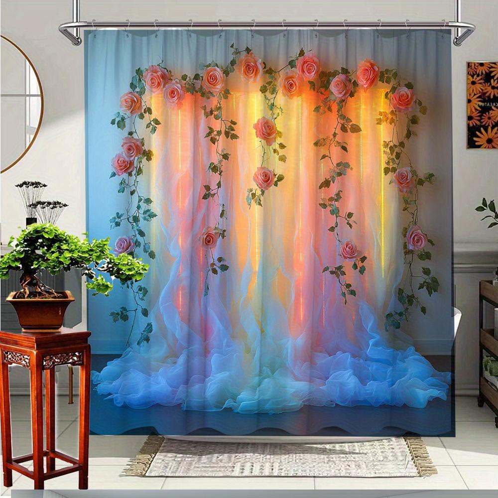 

Romantic Floral Shower Curtain, Elegant Rose Design For Bathroom Decoration, Soft And Smooth Polyester Fabric Shower Curtain 90x180cm