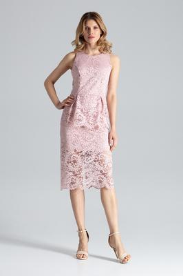 Pink Lace Midi Dress with Straps - M640 Size