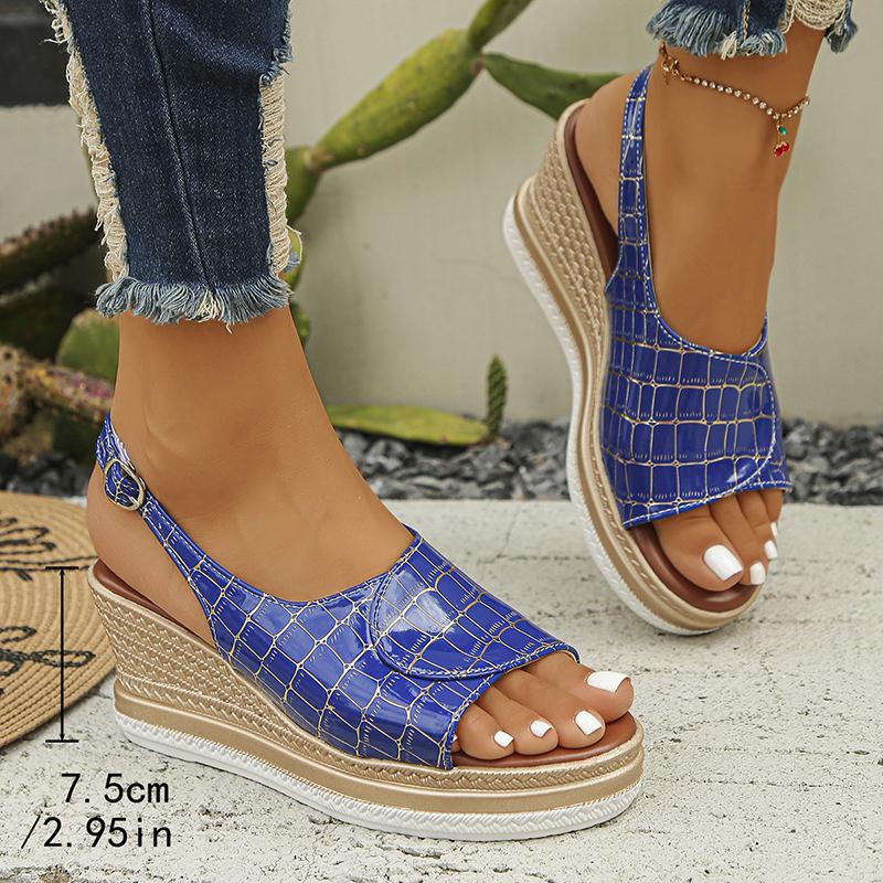 Fashion Plaid Pattern Wedge Sandals for Women Summer 2025 Peep Toe Chunky Platform Sandles Woman Thick Sole Buckle Strap Roman Sandalias