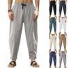 Herren Baumwoll-Leinen-Hose, Sommerhose, Strandhose, Kordelzug Elastischer Bund