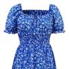 Women's Short Sleeve Summer Dress Square Neck Boho Floral Smocked Swing Dress A-Line Flowy Ruffle Beach Sundress