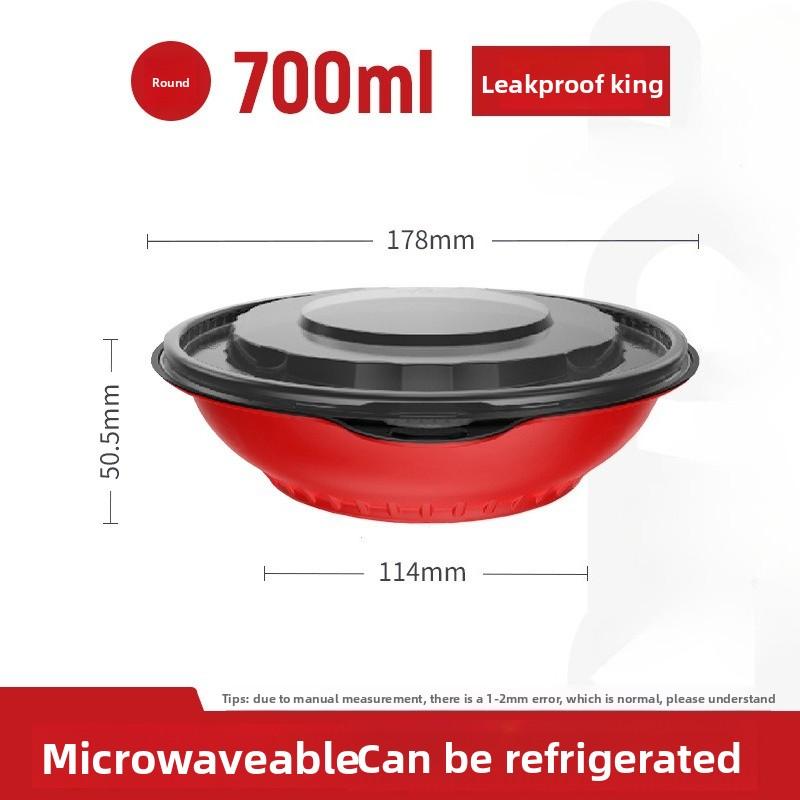 Disposable PP Bowl Red Seal Takeout Food Container with Lid Round Microwave Safe