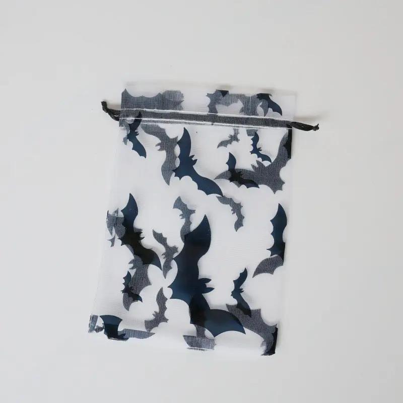 

WTEMPO Halloween Organza Gauze Drawstring Bags Black Bat Pattern Design Mesh Gift Bags Holiday Festive Party Supplies 100pcs*10cm*15cm чёрный