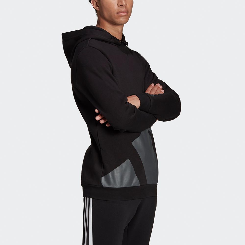 adidas Men's Large Logo Hooded Fleece Pullover Sweatshirt Black HI1180
