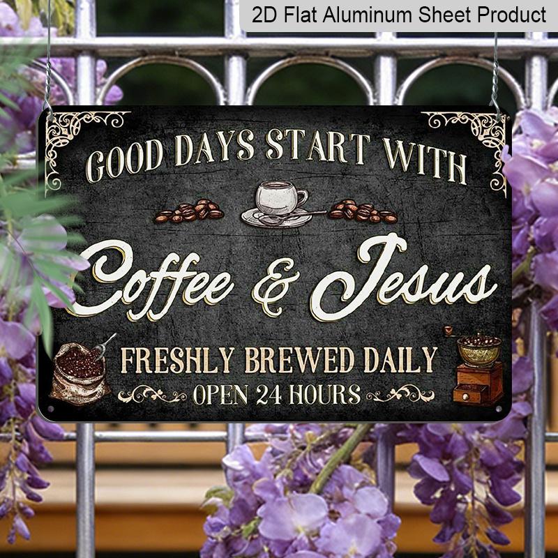2D Flat 1pc Vintage Metal Signs for Kitchens, Cafes, and Pubs That Say Good Days Begin with Coffee, Aluminium Metal Wall Decor, Perfect for Home