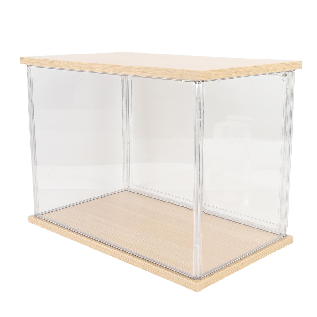 Clear   Display Case Plastic Display Box for Collectibles Doll Home Storage Organizing Toys Wood Base 14.3x8.7 .7in