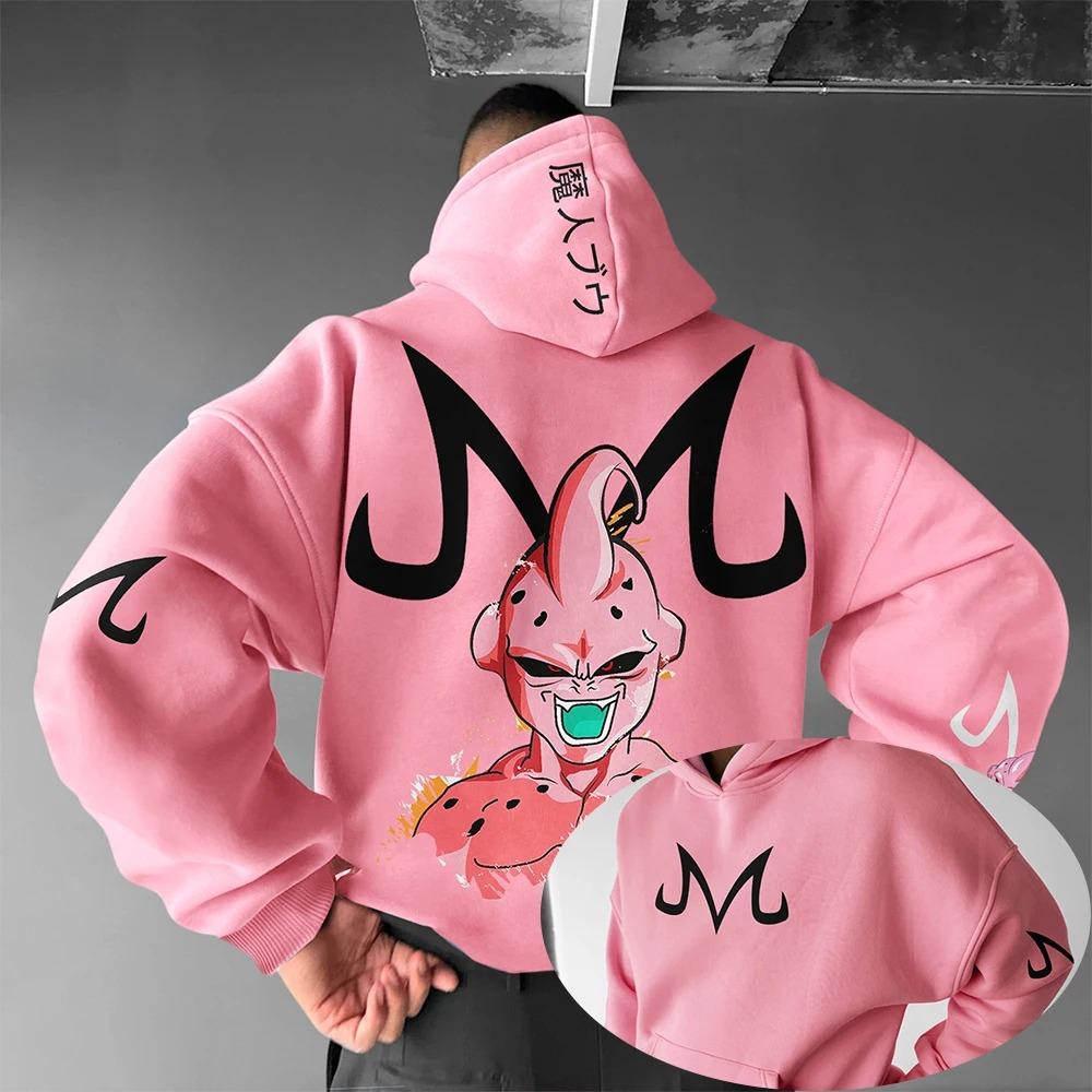 Dragon Ball Z Majin Buu Różowa Bluza z Kapturem Męska Streetwear Anime Bluza Cosplay Z Japońskim Nadrukiem Codzienny Pulower Dla Fanów Luźne Ubrania