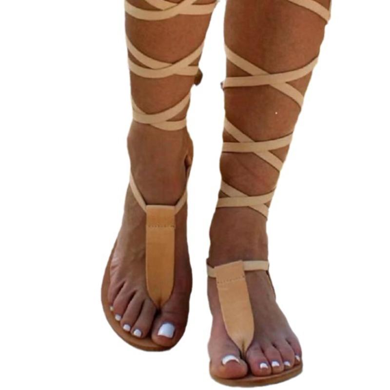 Women Lace Up Roman Sandals Flat Bottom Minimalist Open Toe Summer Casual Shoes