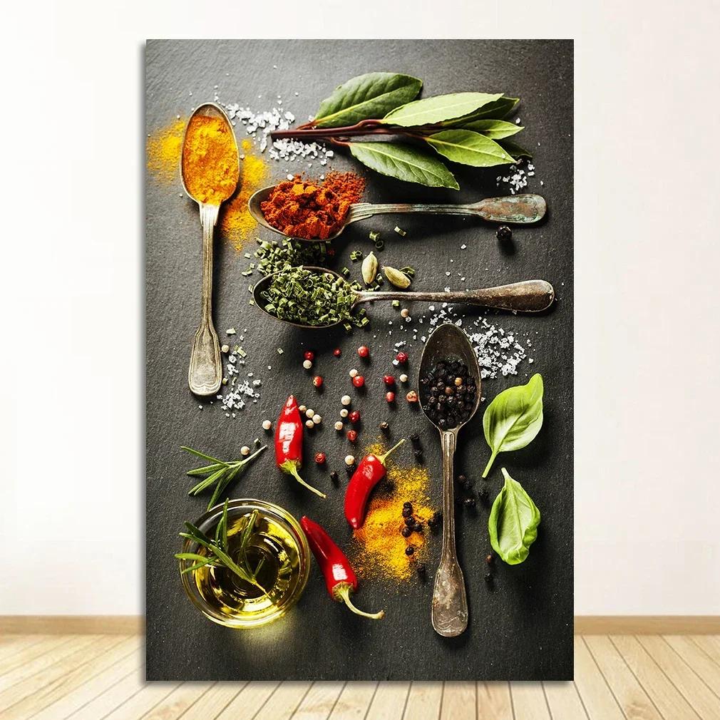Scandinavian Minimalist Wall Art Kitchen Theme Mixed Herbs and Spices HD Canvas Poster Prints Home Bedroom Living Room Decor