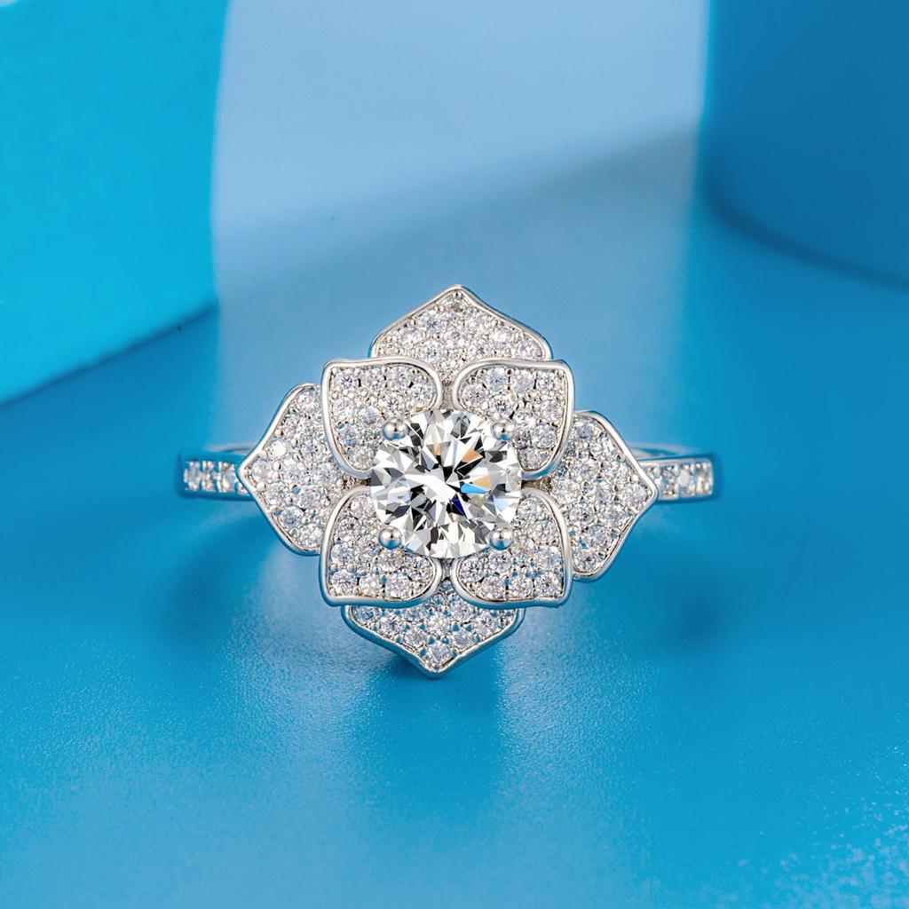 Velký prsten s květinou kamélie High-End Kytice květin Módní zásnubní prsten