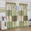 Κουρτίνα Patchwork με Λουλούδια, Βίντατζ Πράσινη Καρό με Λουλούδια Μποέμ Άνοιξη Κουρτίνες Υπνοδωμάτιο Σαλόνι Παράθυρο Κουζίνας
