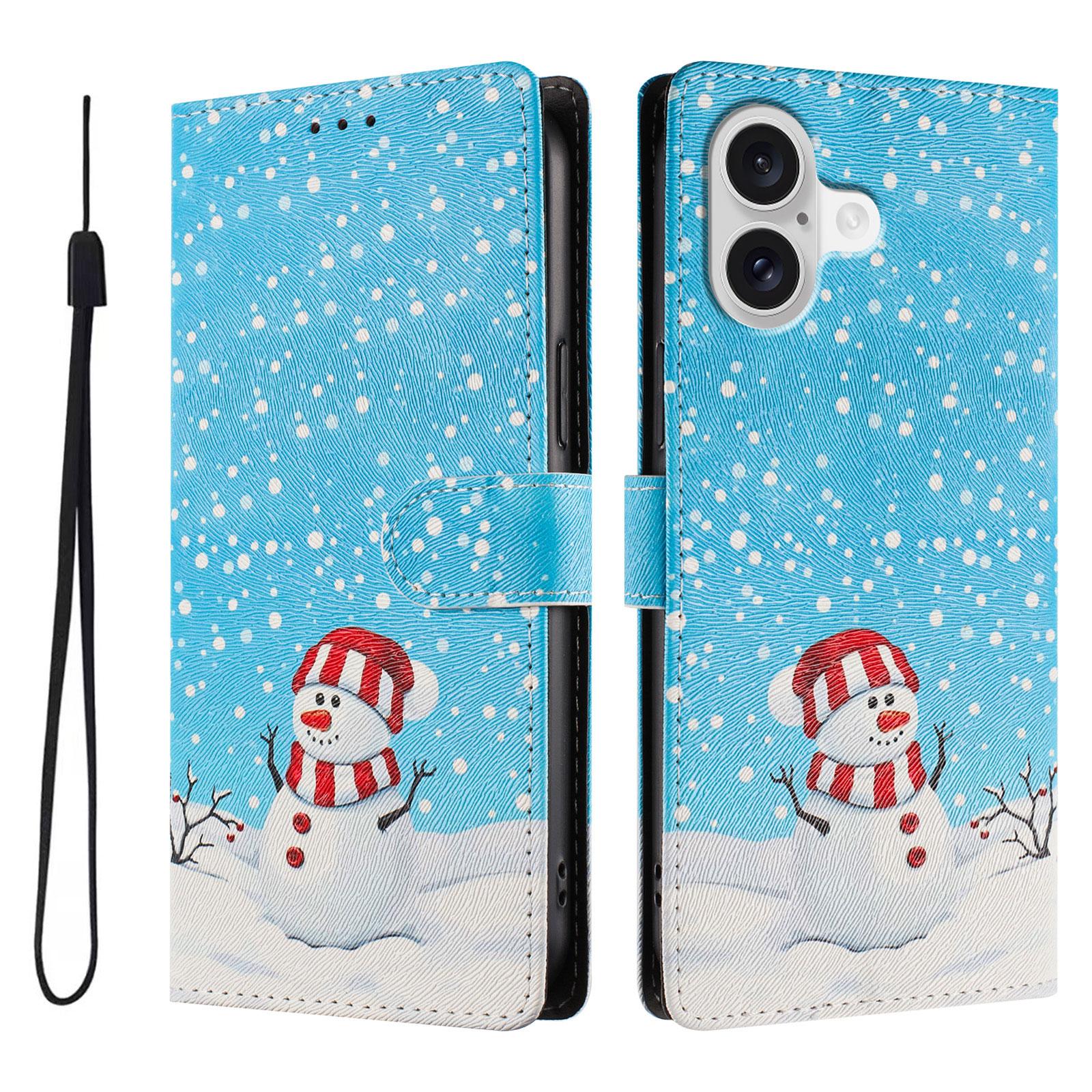 

For iPhone 17 Case Christmas Themed Pattern Printing PU Leather Wallet Phone Cover with Wrist Strap