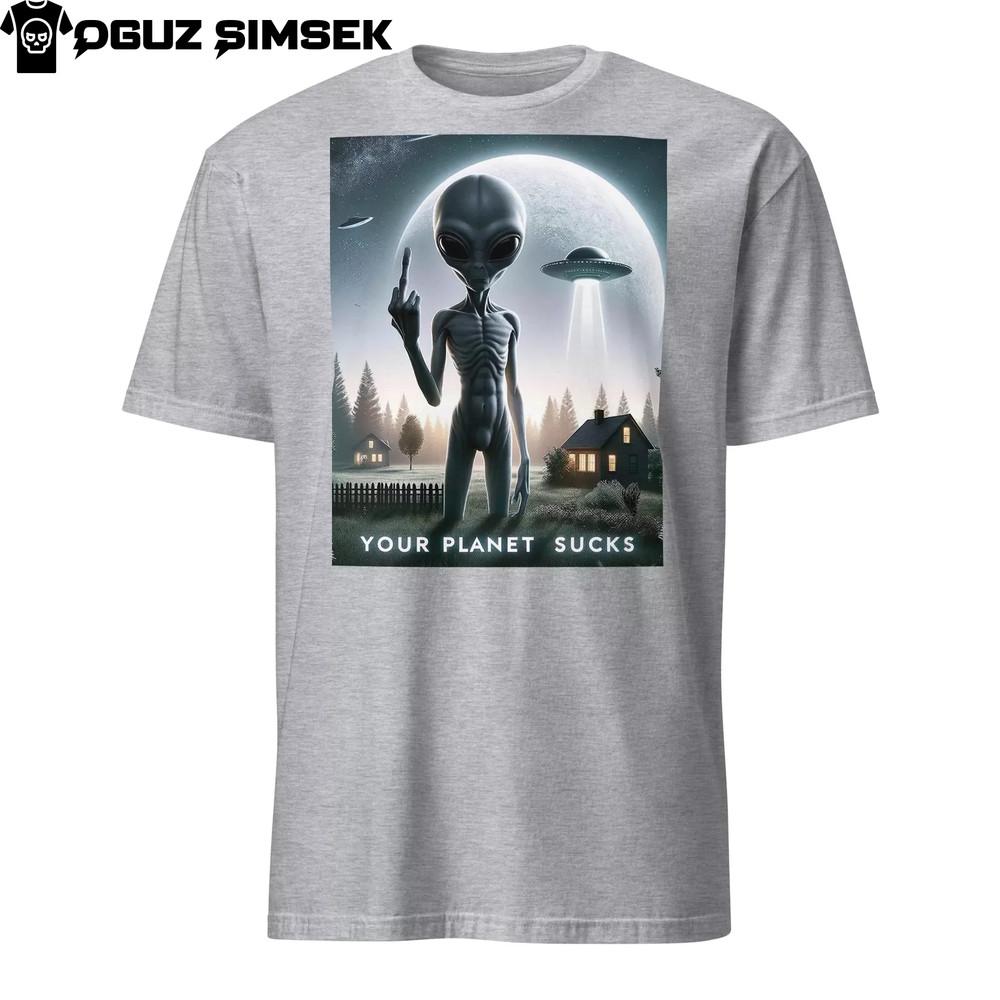 

Унисекс футболка с коротким рукавом: Твоя планета отстой Дизайн с инопланетянином и НЛО 3XL