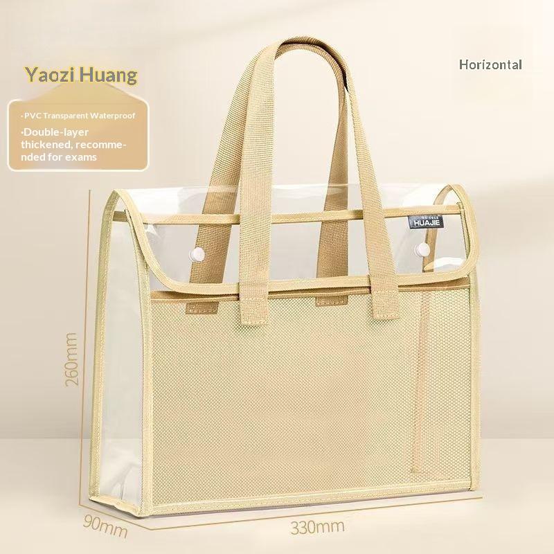 Clear PVC Transparent Exam Tote Bag Waterproof Handbag Portable Heavy Duty for School Students Exam Office Supplies Storage