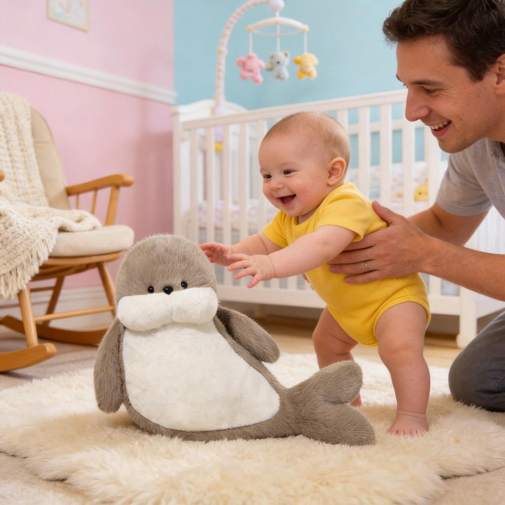 Seal Plush Toy With Long Pile Soft Stuffed Animal Pillow For Kids Gift
