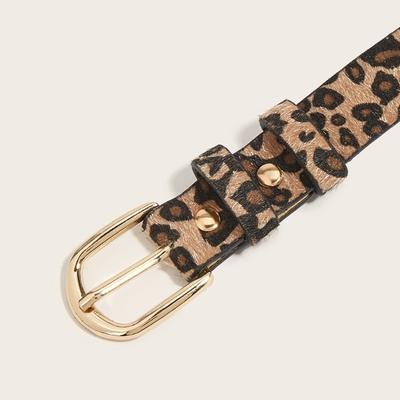 Contemporary Brown Animal Print Waistband For Trousers Synthetic Leather Accessory With Small Metal Decoration